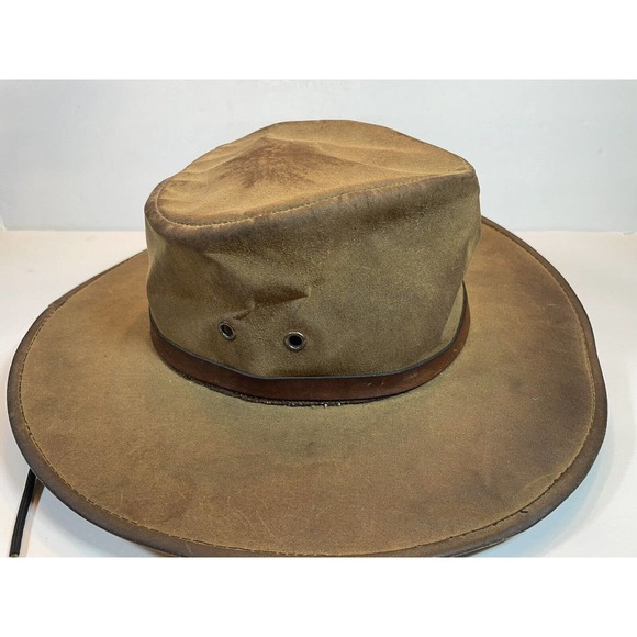 Small Outback Trading Company Kodiak Hat Oil Skin Leather Broken In Worn Brown - Picture 6 of 13